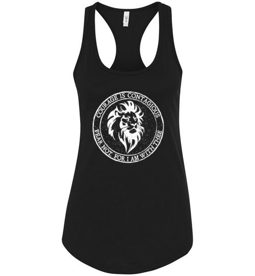 Ladies Racerback Tank - Courage Is Contagious - White Ink
