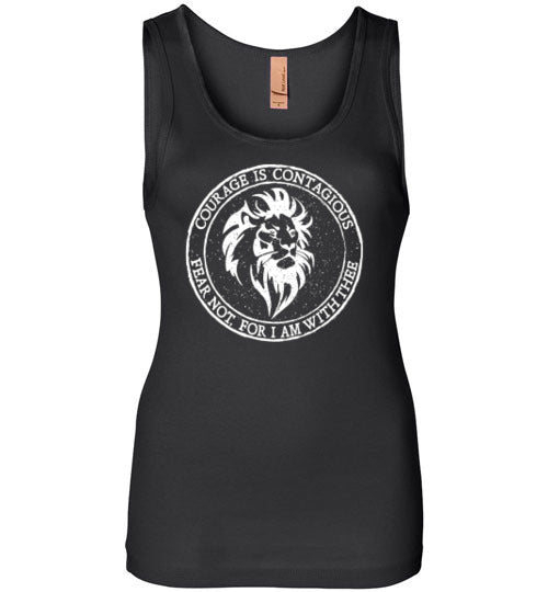 Ladies Junior Fit Tank - Courage Is Contagious - White Ink