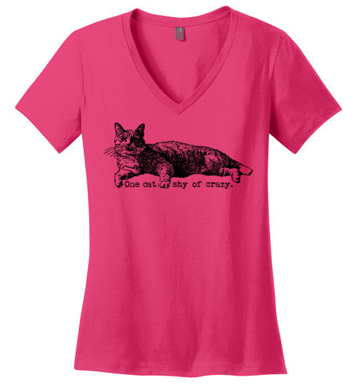 Ladies Classic Fit V-Neck - One Cat Shy