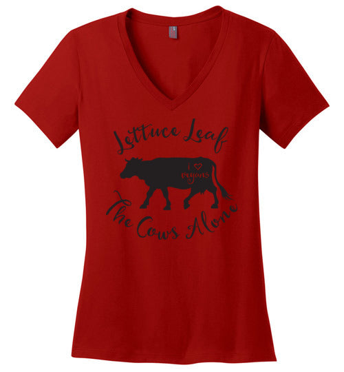 Ladies Classic Fit V-Neck - Lettuce Leaf The Cows Alone