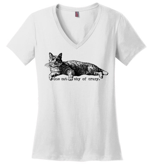 Ladies Classic Fit V-Neck - One Cat Shy